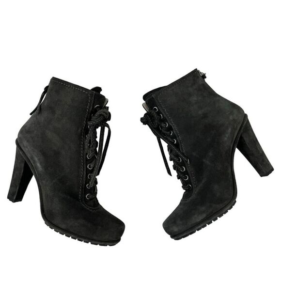 Miu Miu Booties Lace Up Suede Leather Ankle Boots Block High Heel Round Toe 39 - Picture 7 of 16